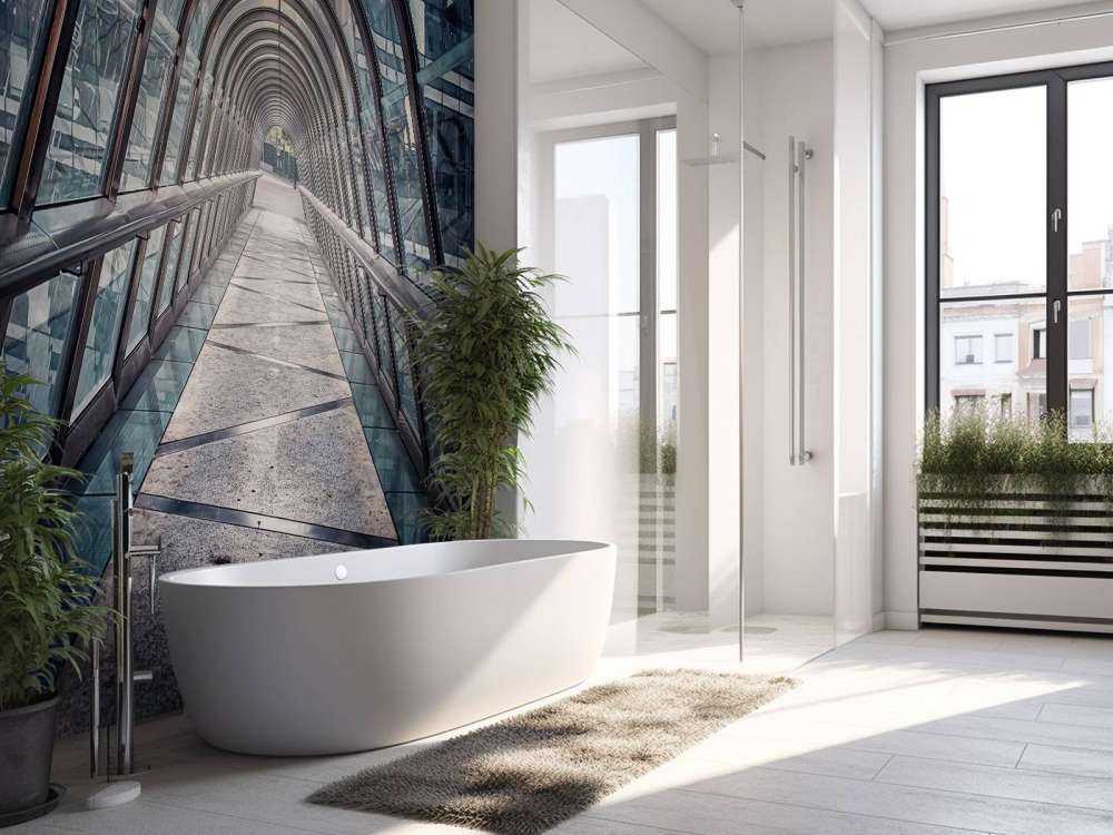 Glasgang tussen stedelijke torens