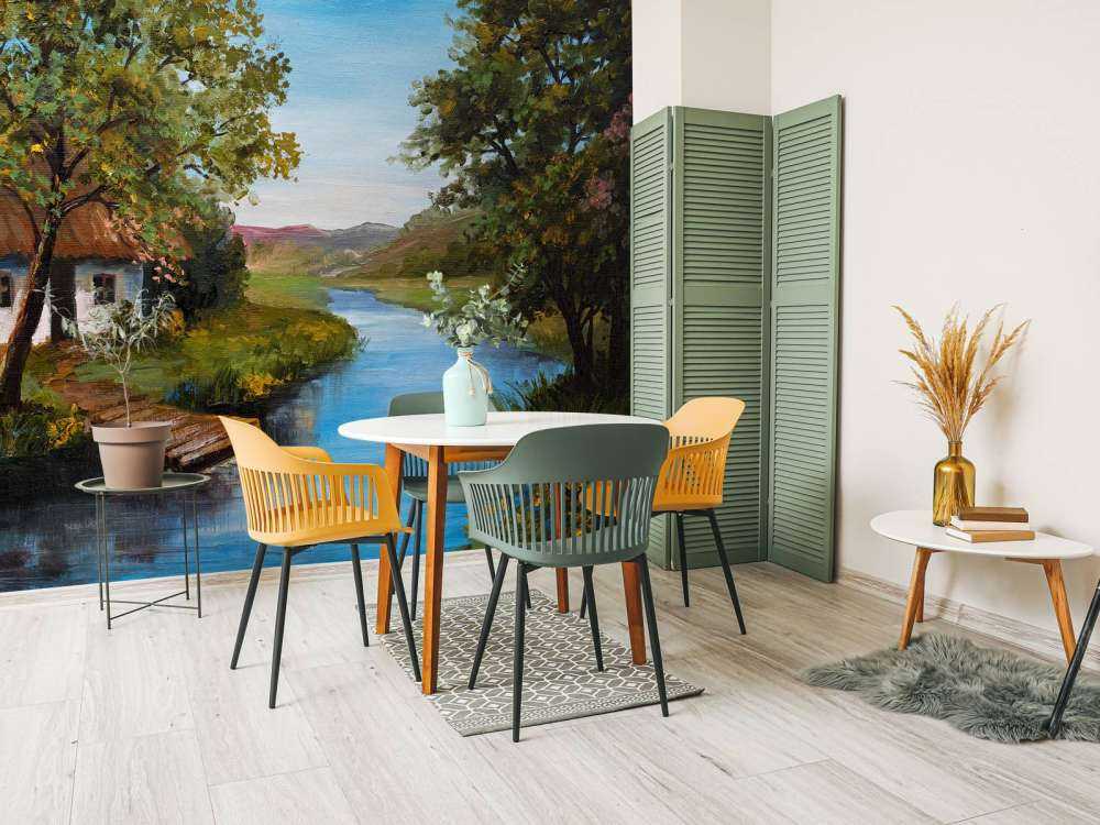 Boerderij met een zomers landschap schilderij