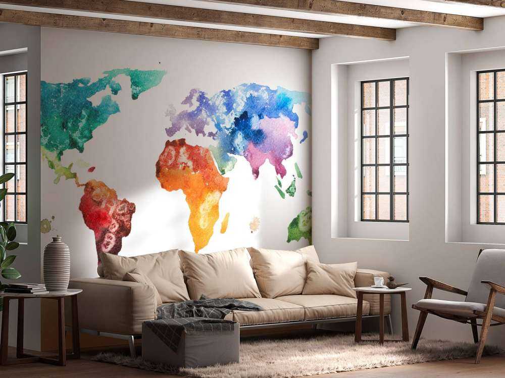 Getekende aquarel wereldkaart