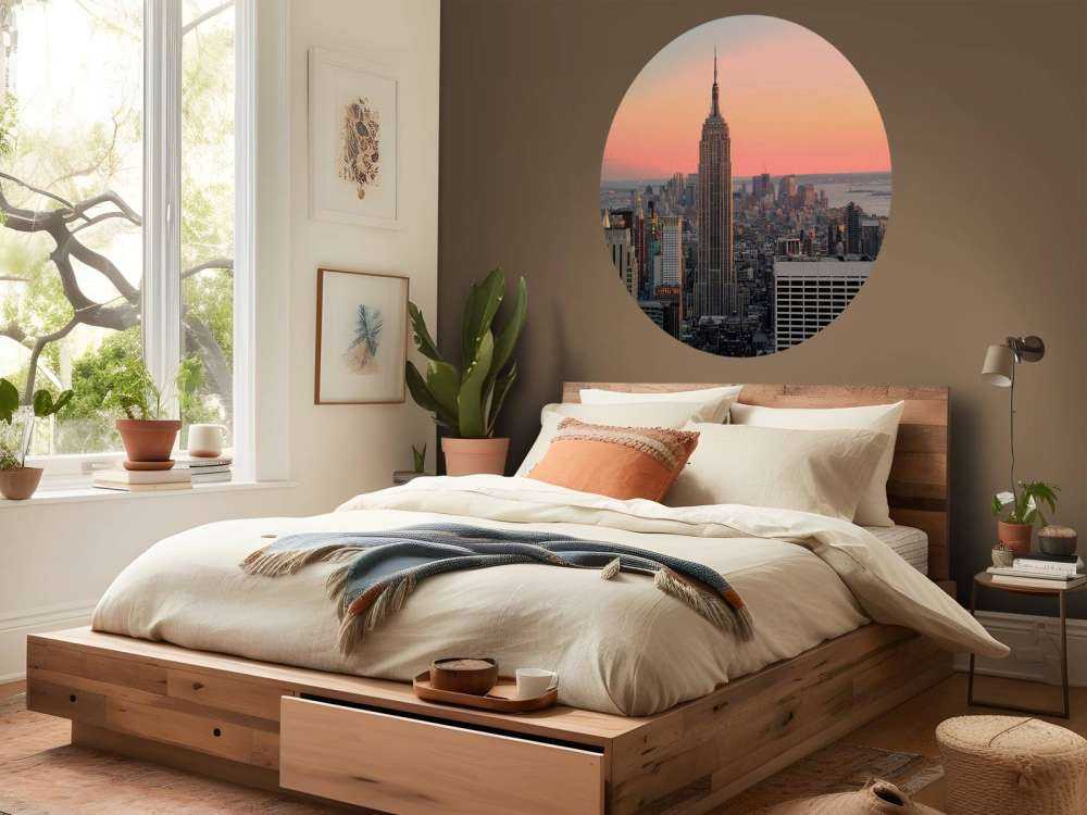 De Skyline van New York bij zonsondergang