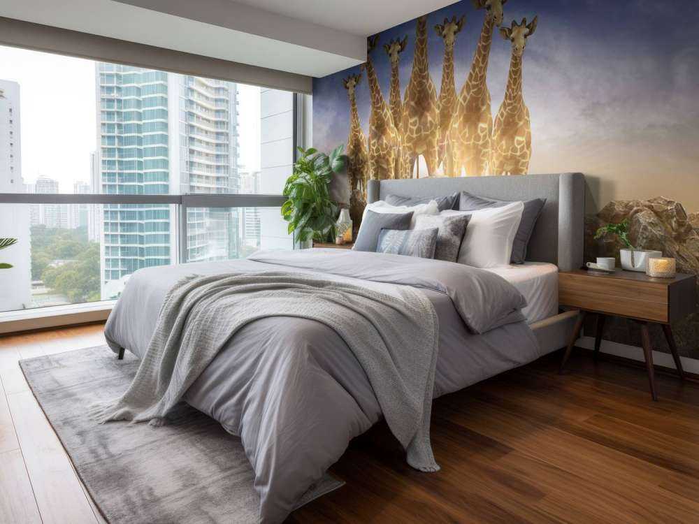 Giraffen bij zonsondergang