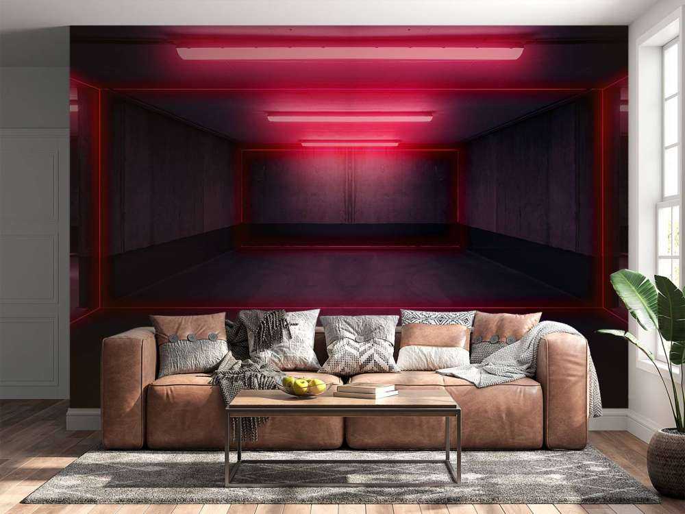 Neon verlichte parkeergarage