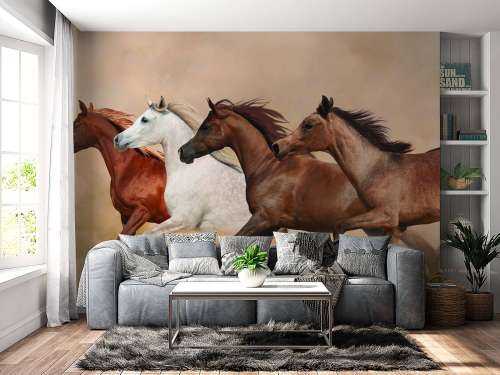 Galopperende paarden in een zandstorm