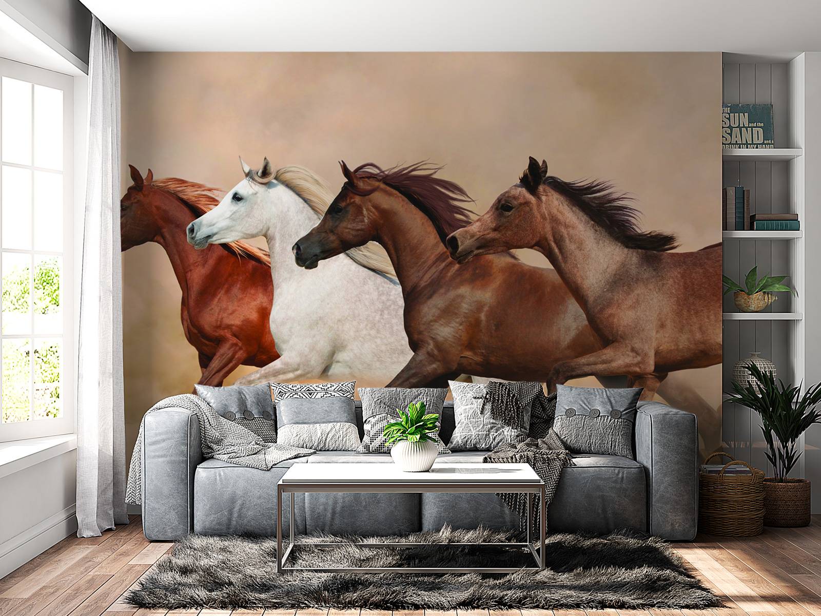 Galopperende paarden in een zandstorm