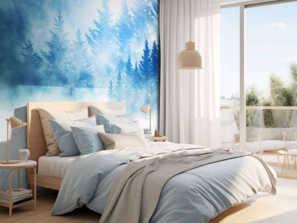 Donker bos met sneeuw