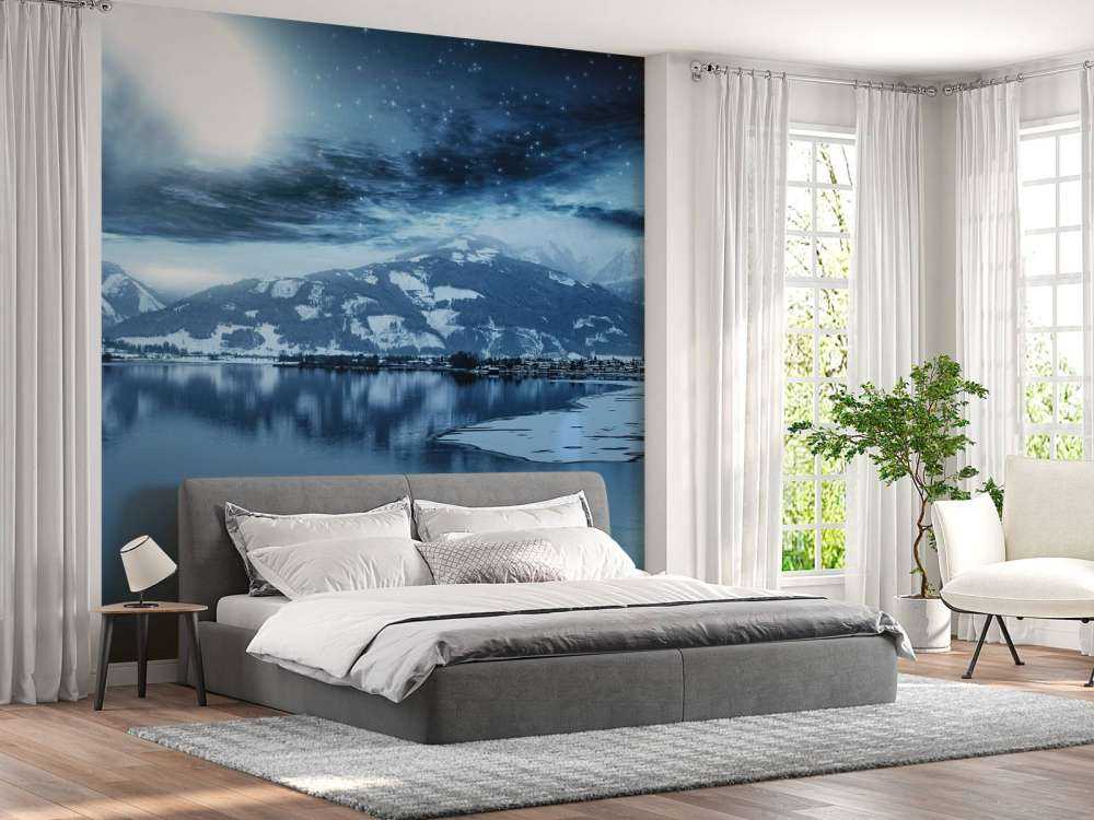 Bevroren meer in de nacht