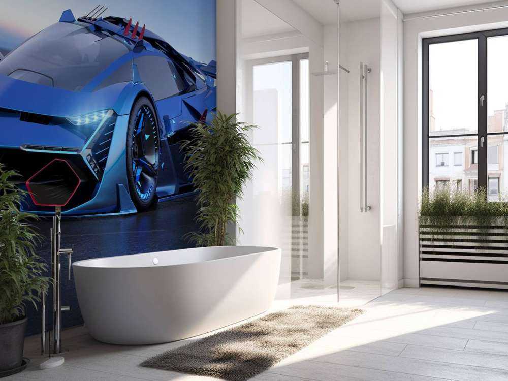 Blauwe hypercar in 3D