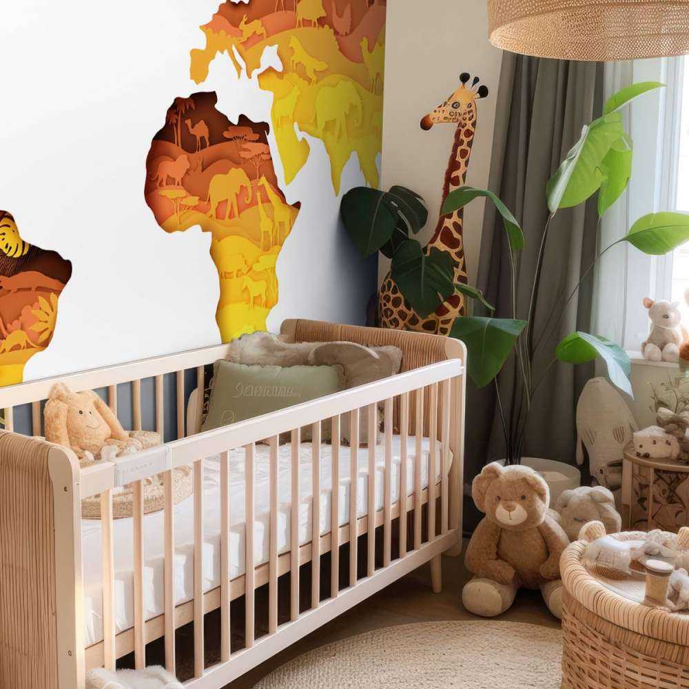 Dieren wereldkaart oranje tinten