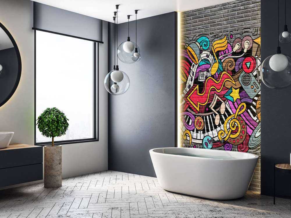 Muziek graffiti op baksteen