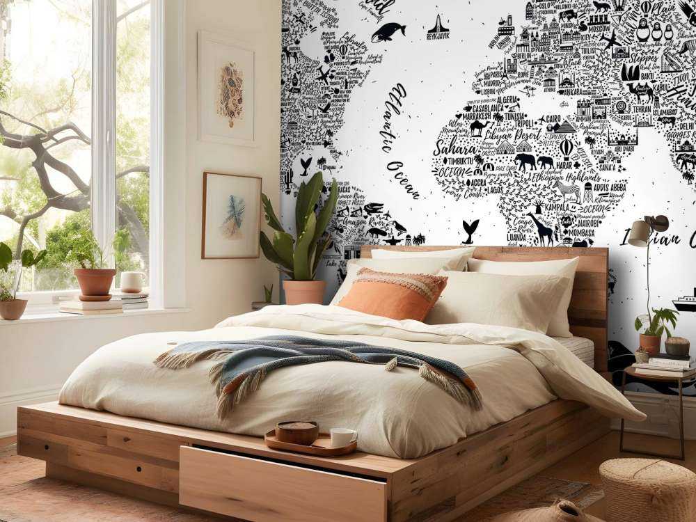 Wereldkaart in zwart-wit