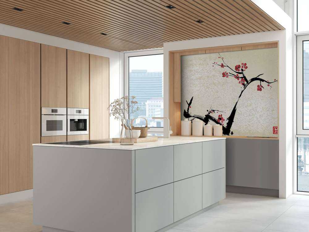 Kersenbloesem inkt schilderij