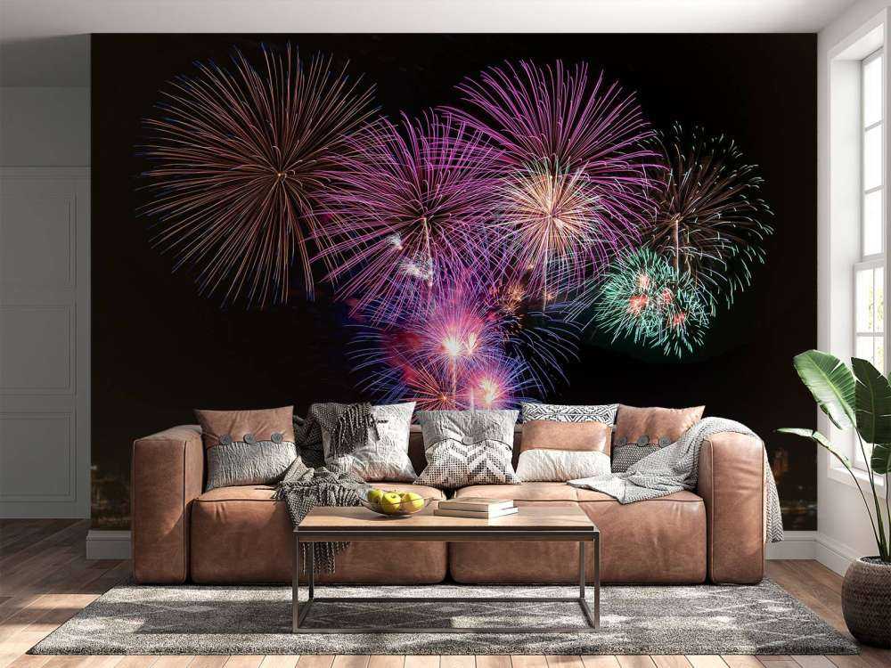 Vuurwerkshow in een grote stad