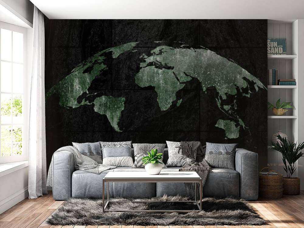 Groene wereldkaart op beton