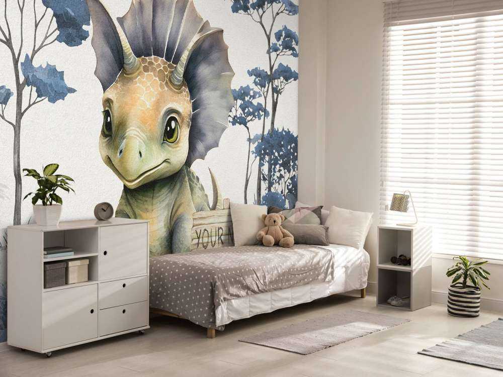 Baby triceratops in de jungle blauw
