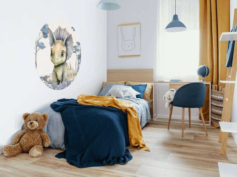 Baby triceratops in de jungle blauw