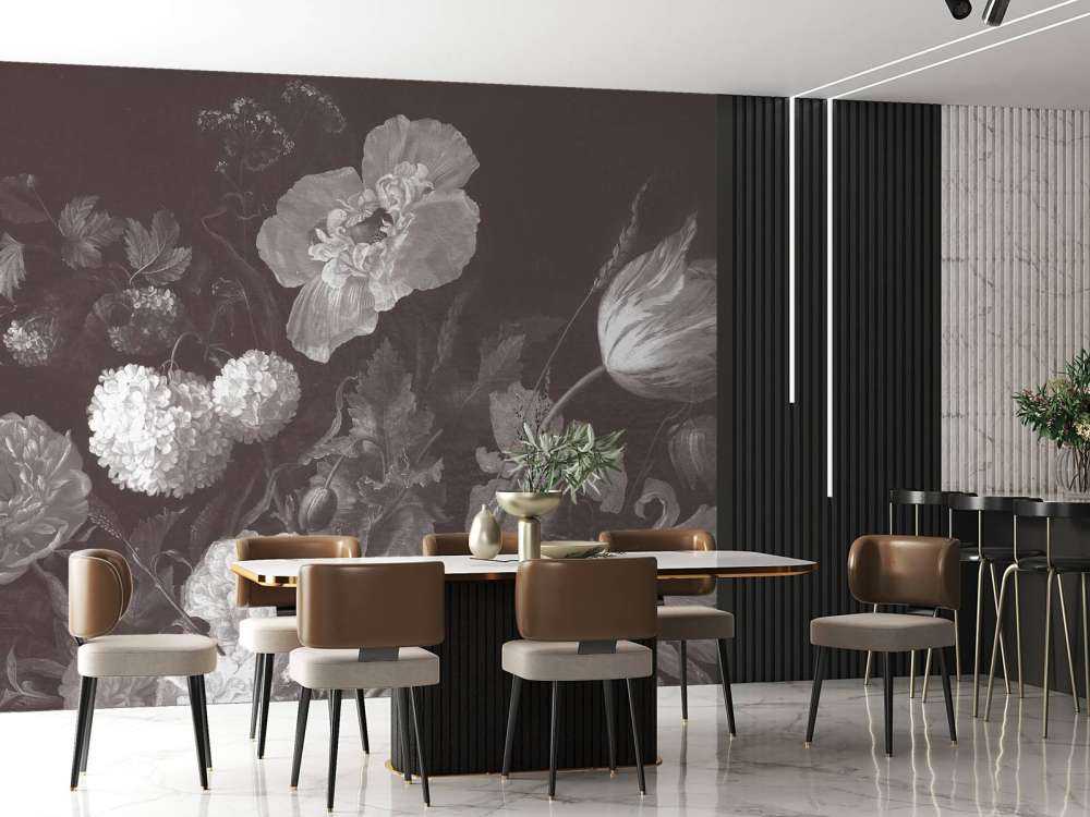 Baroque bloemen stilleven - dark sepia