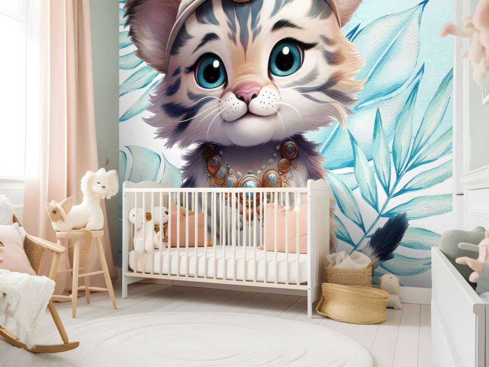 Baby tijger en blauw blad