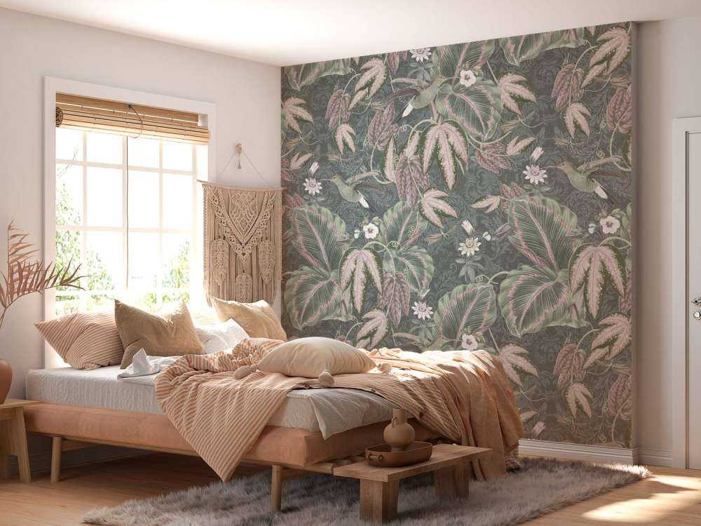 Tropical Birds of Paradise - vintage green