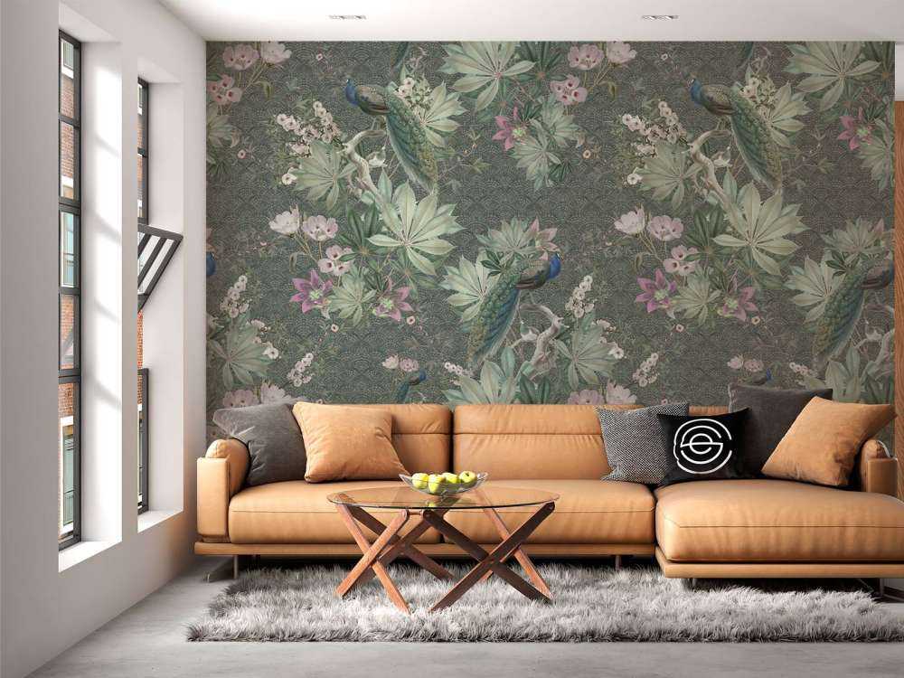 Vintage garden pauwen - donker groen