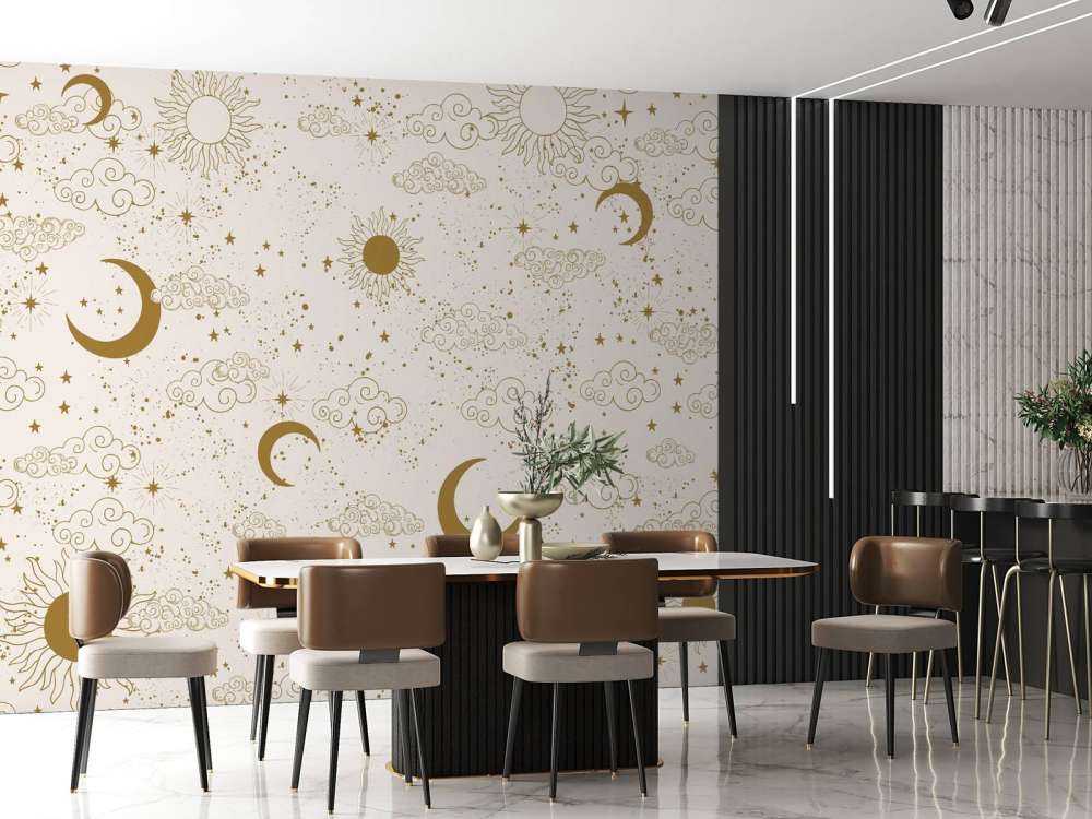 Zon maan en wolken in goud