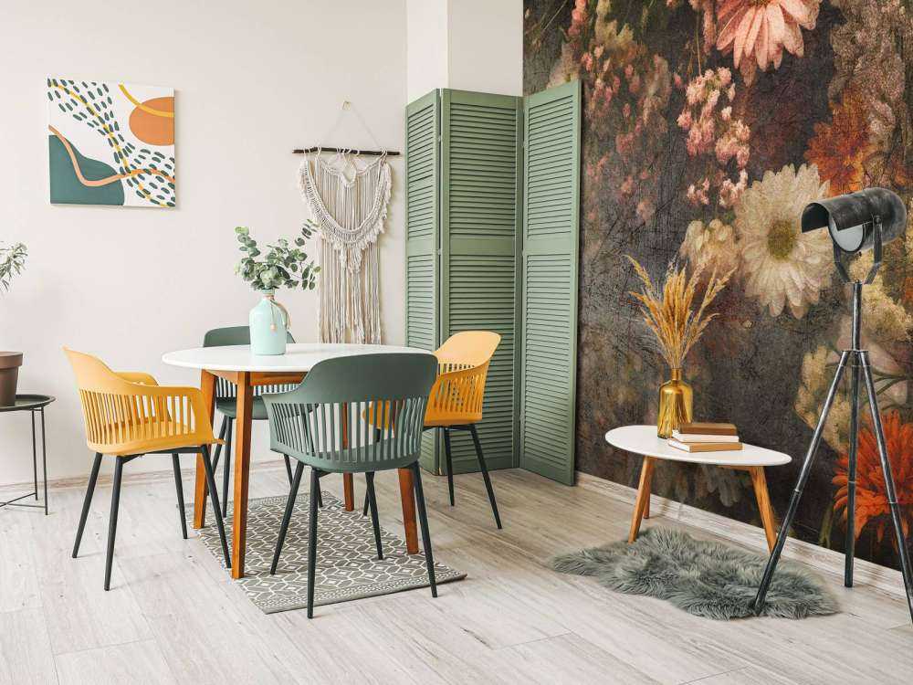 Bloemenveld in verouderde olieverf