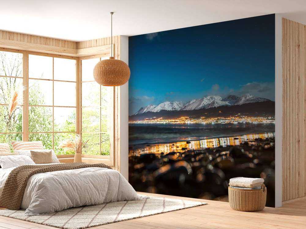 Nachtlicht aan besneeuwde kust