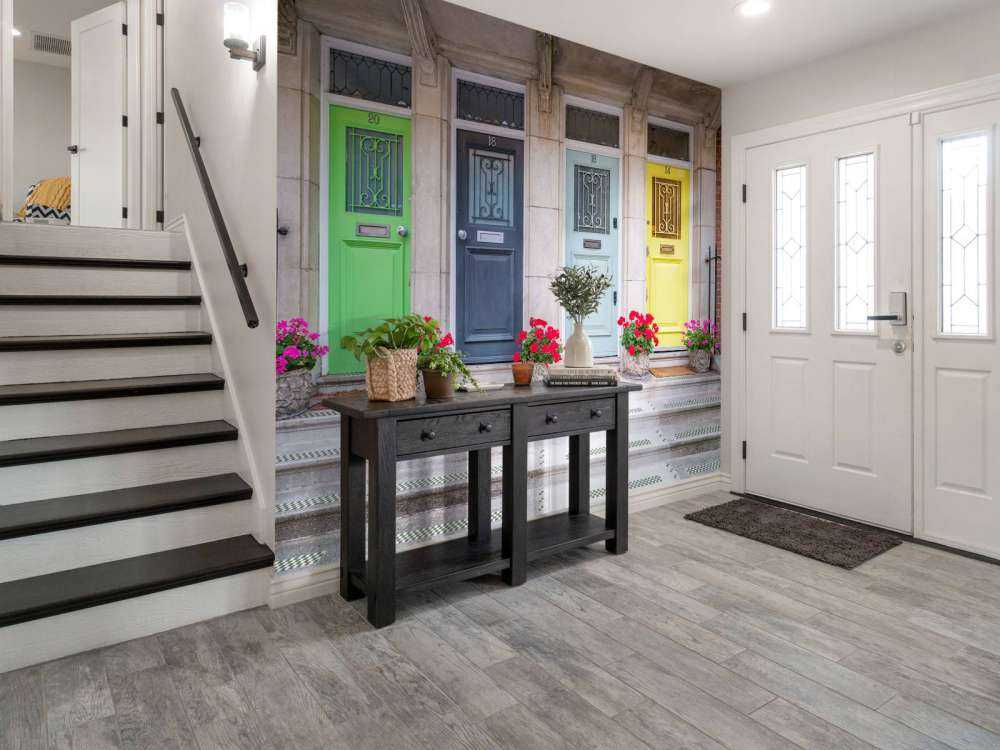 Multicolored doors of residential building, London