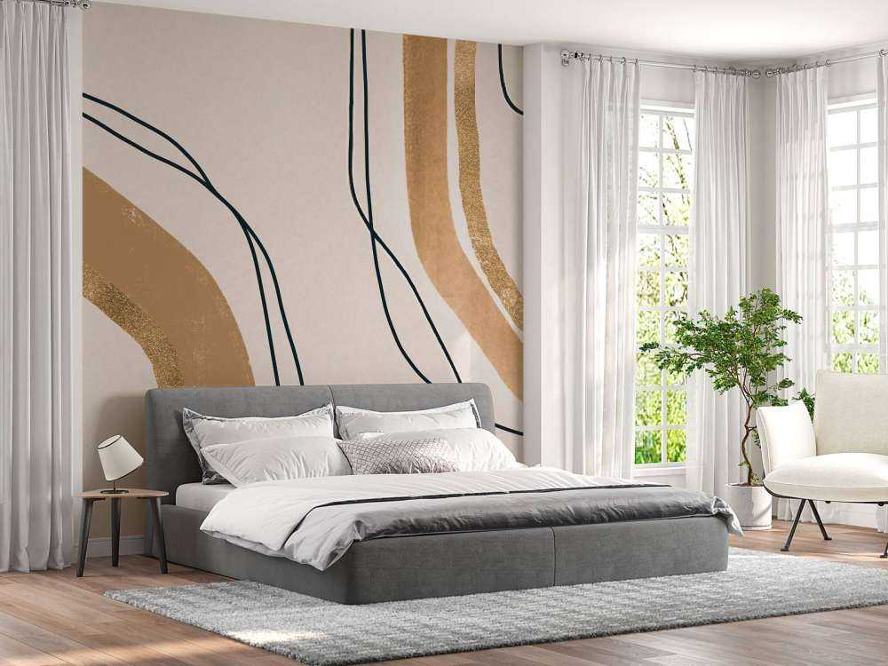 Calming Lines Modern Mid Century Art Beige
