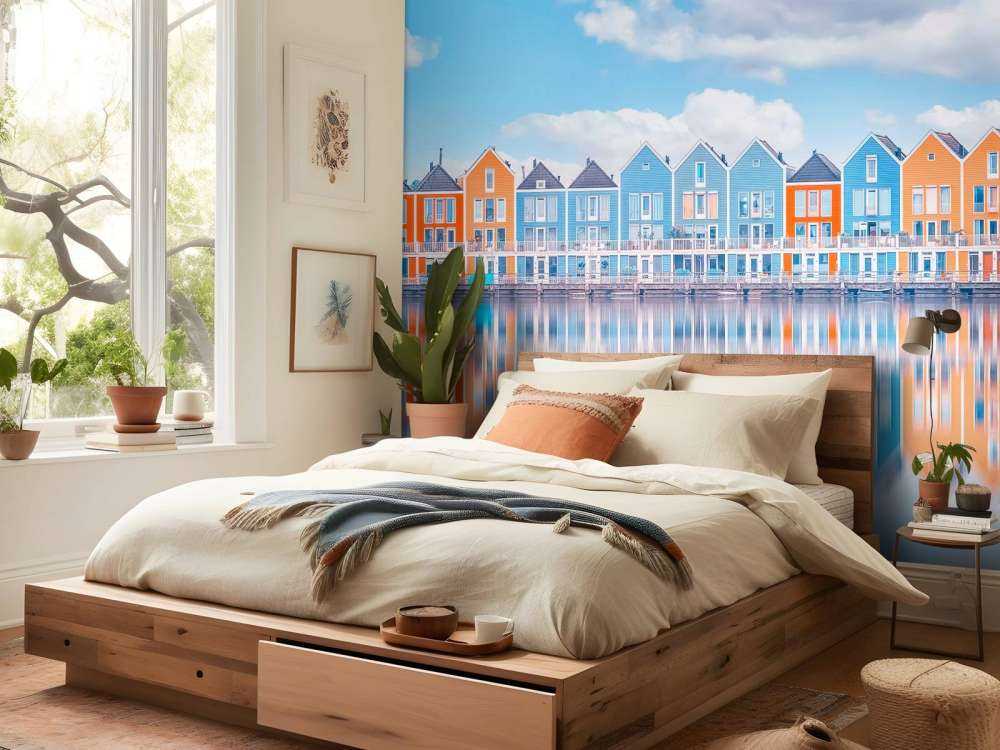 Waterlijn van kleurrijke gevels