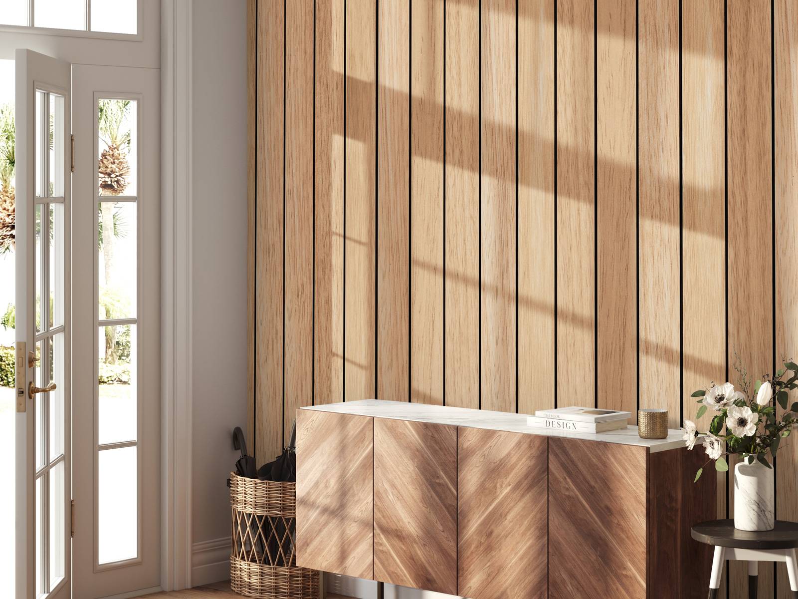 Lichte verticale houten planken