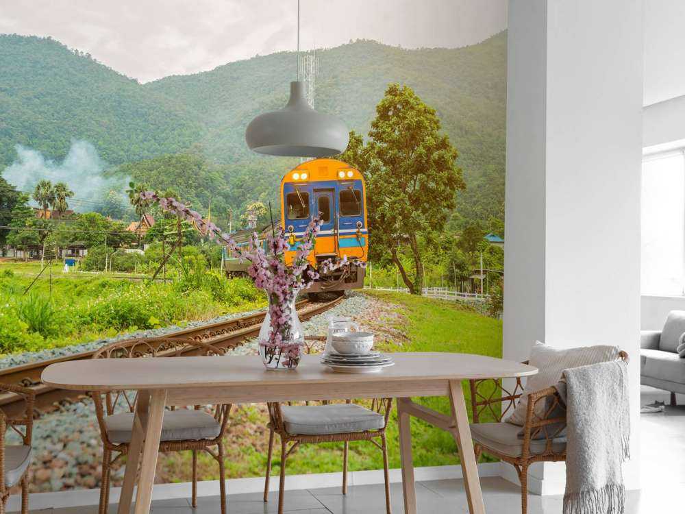 Trein door een dorpje in Thailand