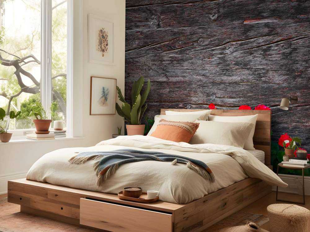 Verweerd hout met bloemen