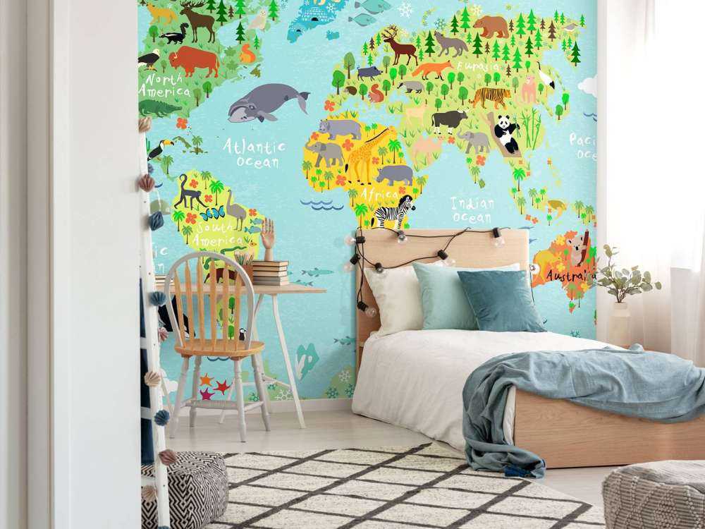 Wereldkaart met verschillende diersoorten