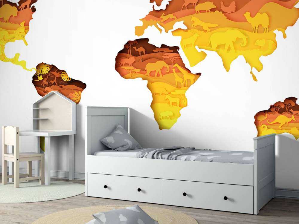Dieren wereldkaart oranje tinten