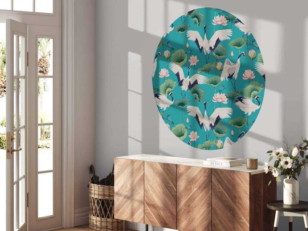 Witte kraanvogels, donkerblauw