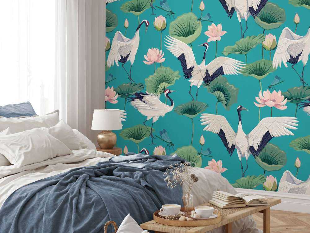 Witte kraanvogels, donkerblauw