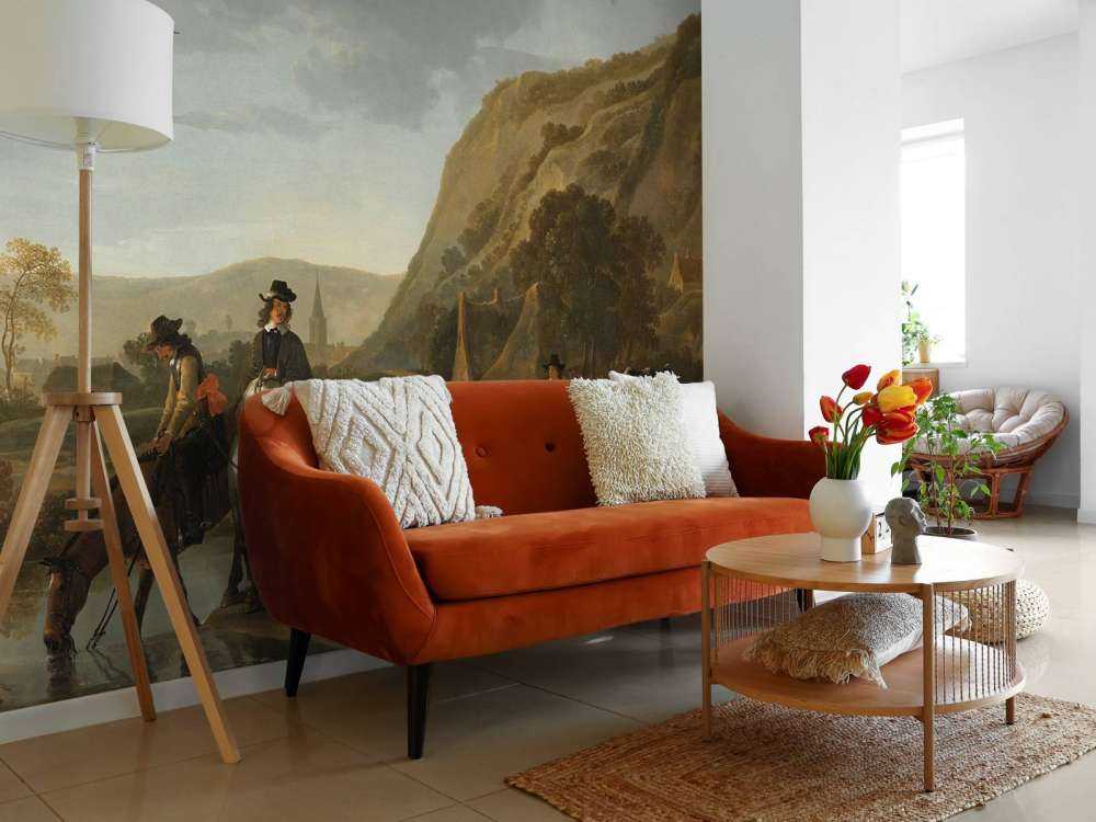 Rivierlandschap met ruiters