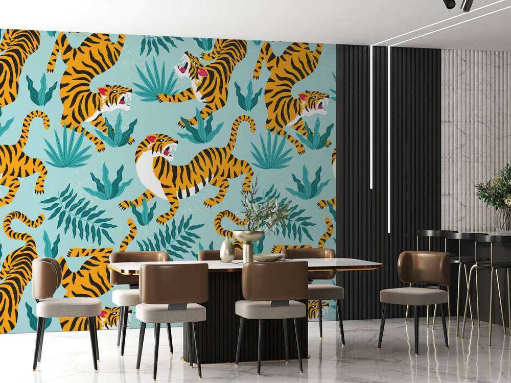 Tijger print met een blauwe achtergrond