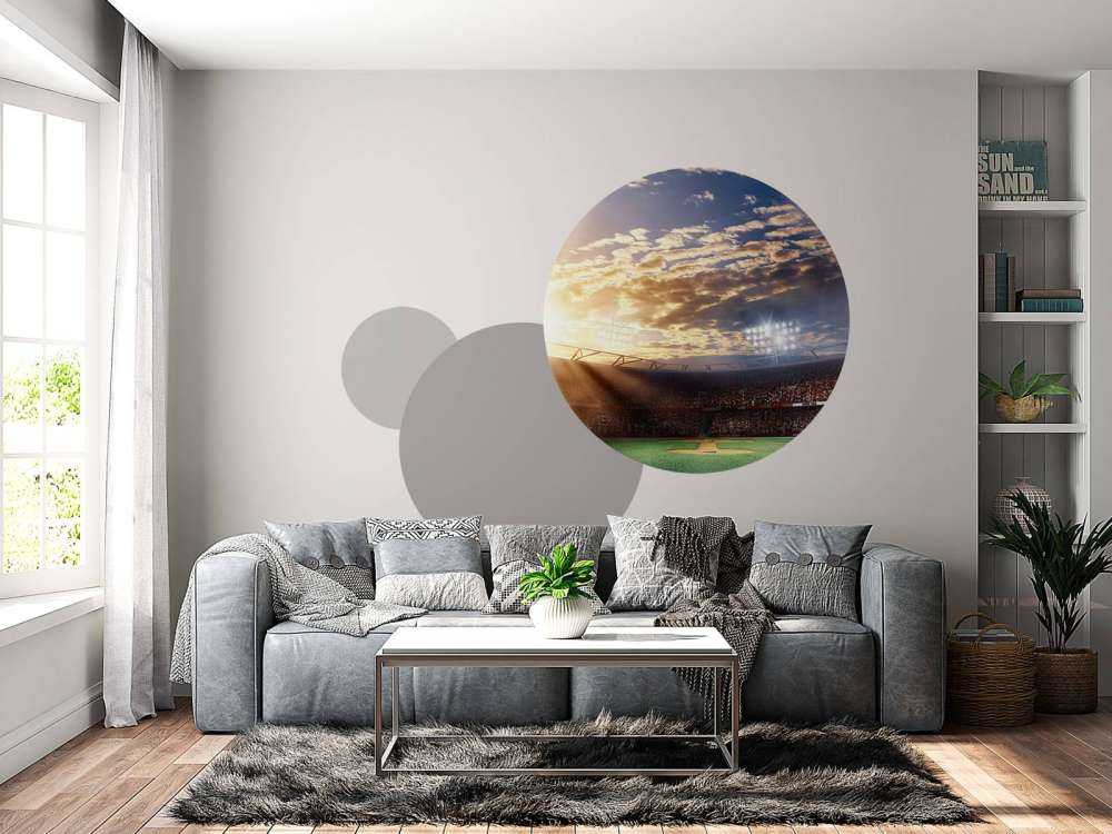 Honkbalstadion bij zonsondergang