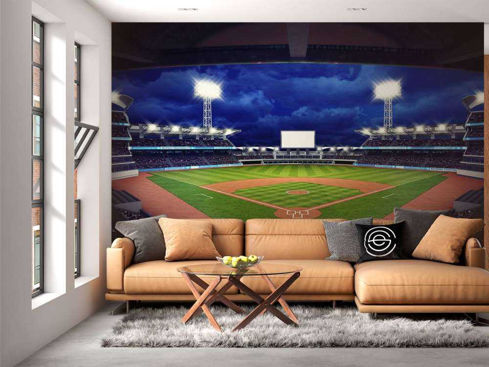 Honkbalstadion in de avond