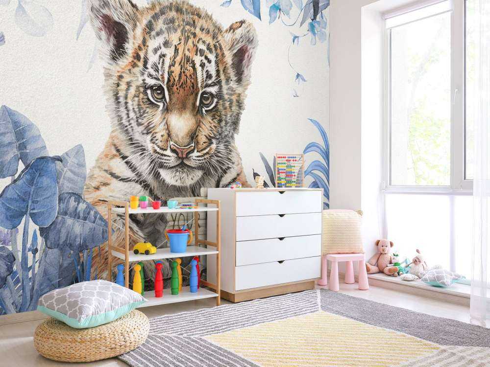 Schattige tijger met planten blauw