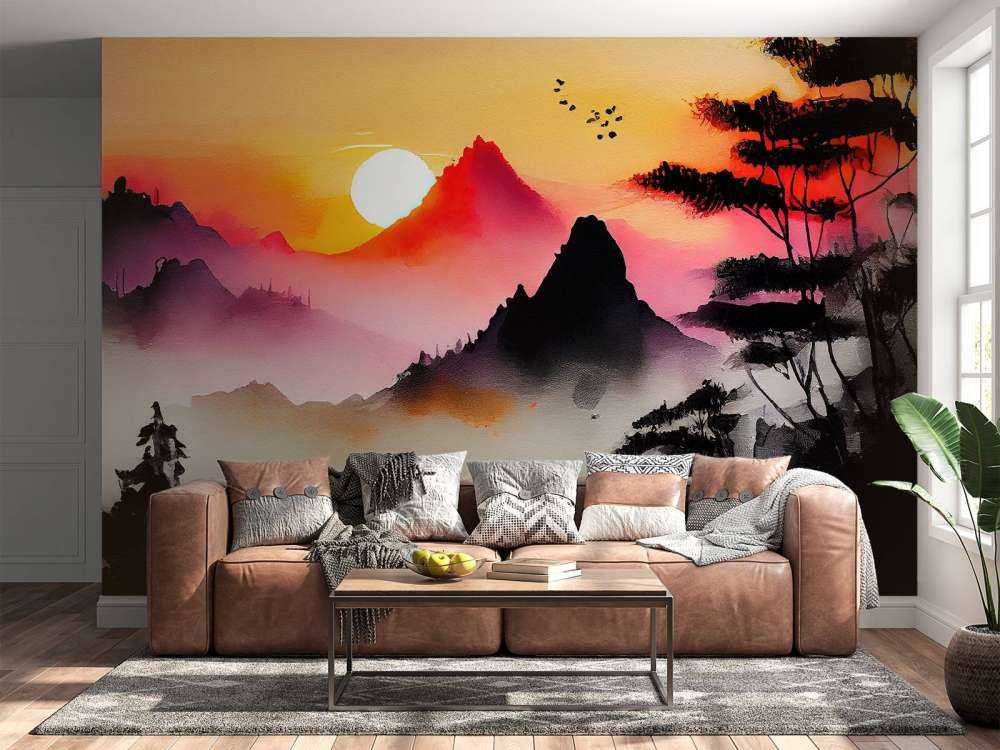 Geïllustreerde roze zonsondergang