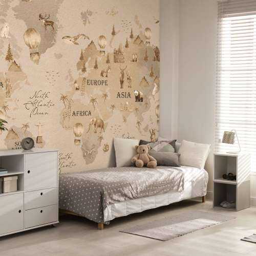 Wereldkaart met verschillende dieren taupe