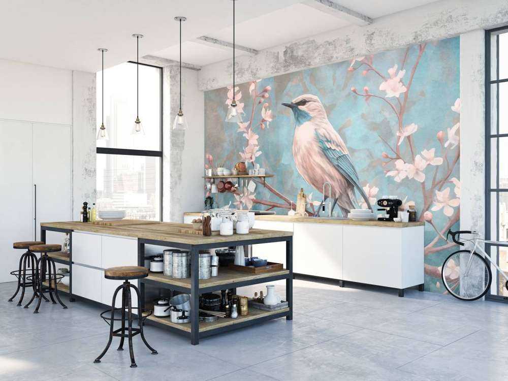 Spring bird with blooms