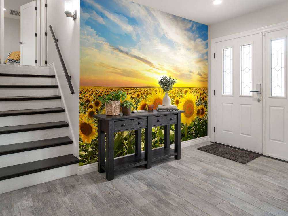 Zonnebloemen bij zonsopkomst