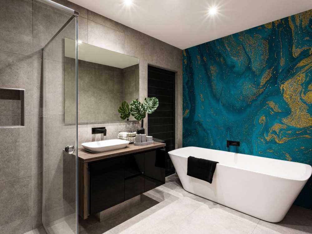 Blauwe verf met gouden glitter poeder