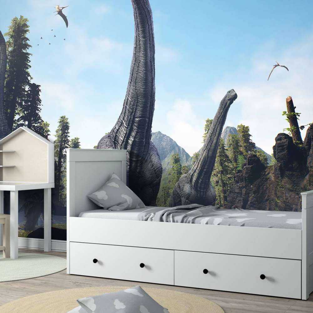 Alamosaurus groep lopen door een vallei