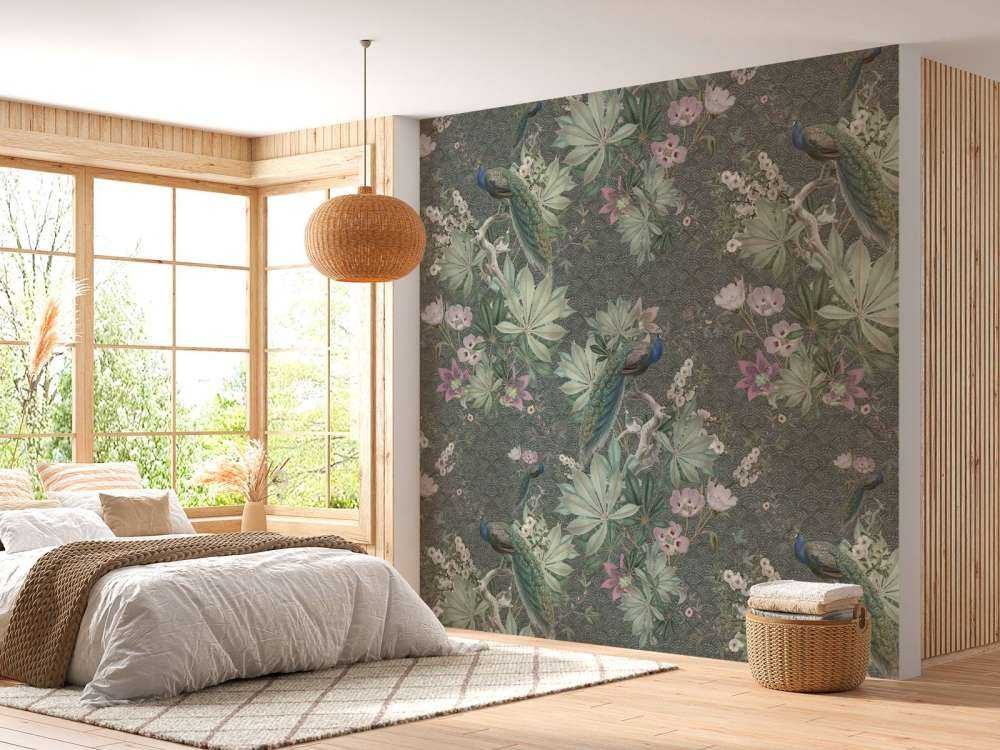 Vintage garden pauwen - donker groen