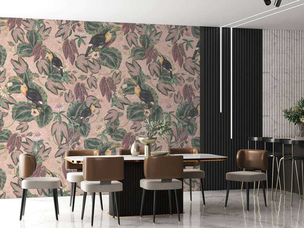 Tropische Jungle vogels & Toekans - roze