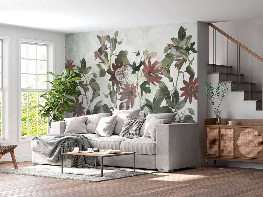 Seven Birds in Enchanted Foliage - Pastel Green